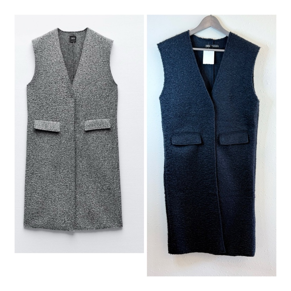 Zara Women’s Puddle Curly Sherpa Dark Blue Coat Vest Size